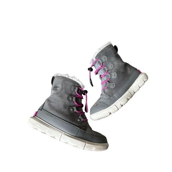 Sorel Kids Waterproof Explorer Faux Fur Lined Boots size 5 Gray - Picture 1 of 6